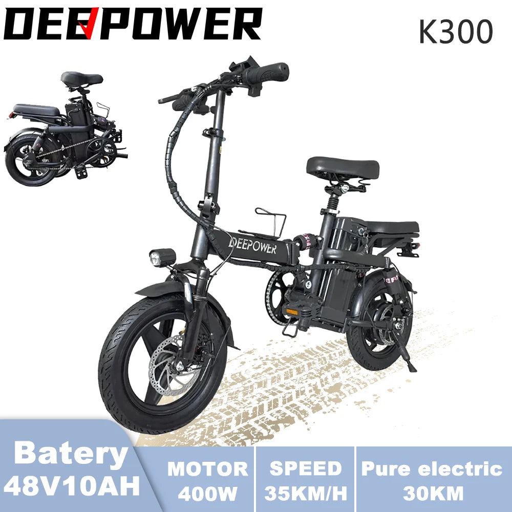 14 Inch Foldable Electric Bicycle 400W Motor 48V 30A0H Adult Mini City Commuting EBike