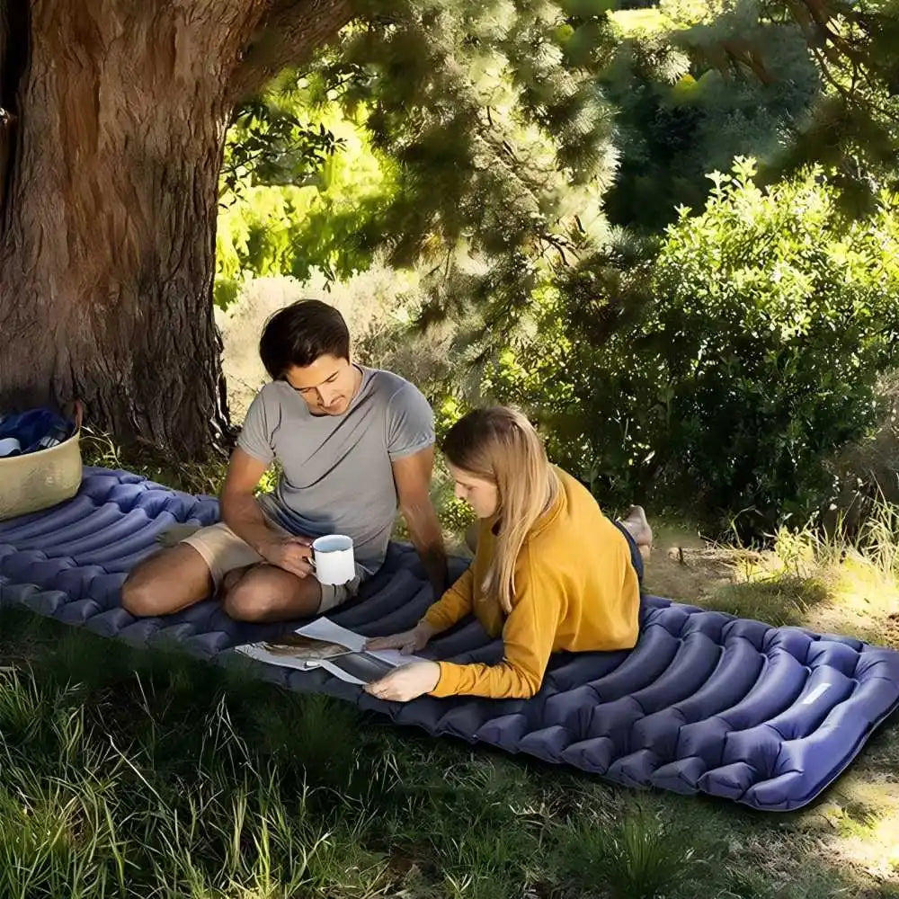 Outdoor camping super thick 4-inch inflatable sleeping mat, built-in pillow and pump