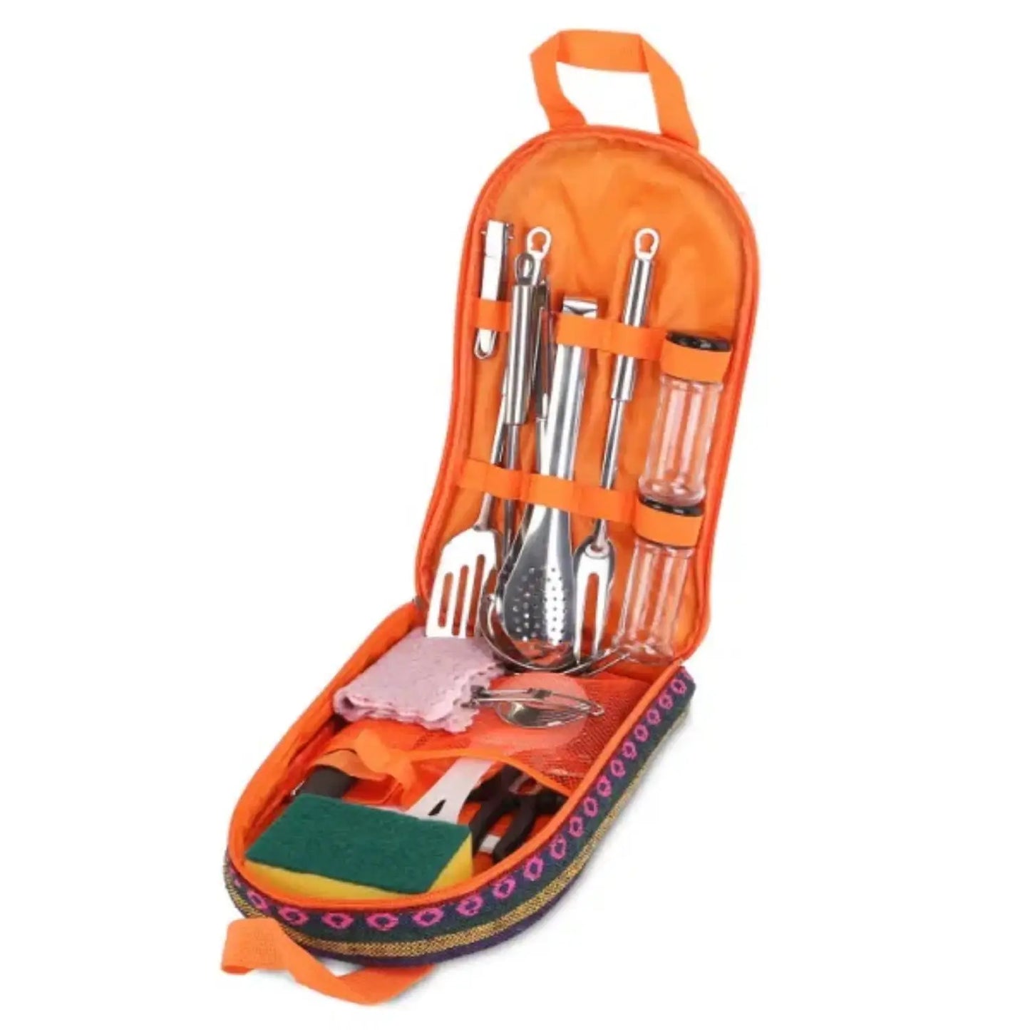 19pcs camp cooking kit Portable picnic cookware Outdoor kitchen Gear campfire BBQ kit w\storage bag