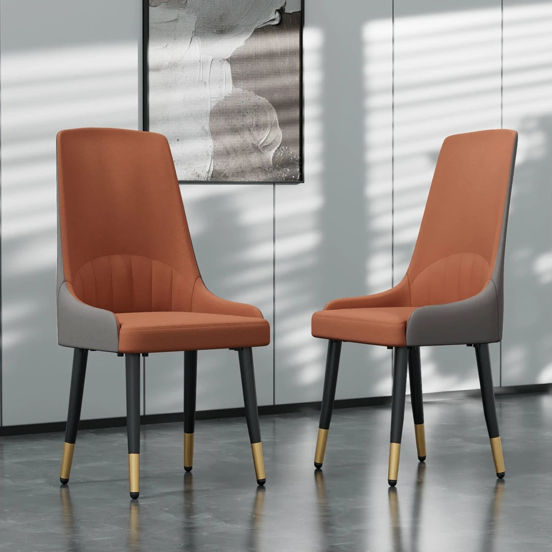 2-Piece Microfiber-Silicone Leather Dining Chairs, Modern Metal Legs Accent Chair for Living/Dining