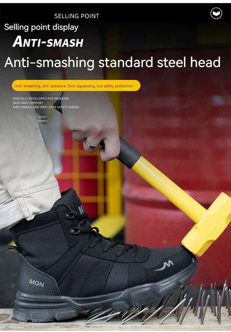 Boots Indestructible Safety Men Steel Toe Puncture-Proof Sneakers; Women Non Slip Work Shoes