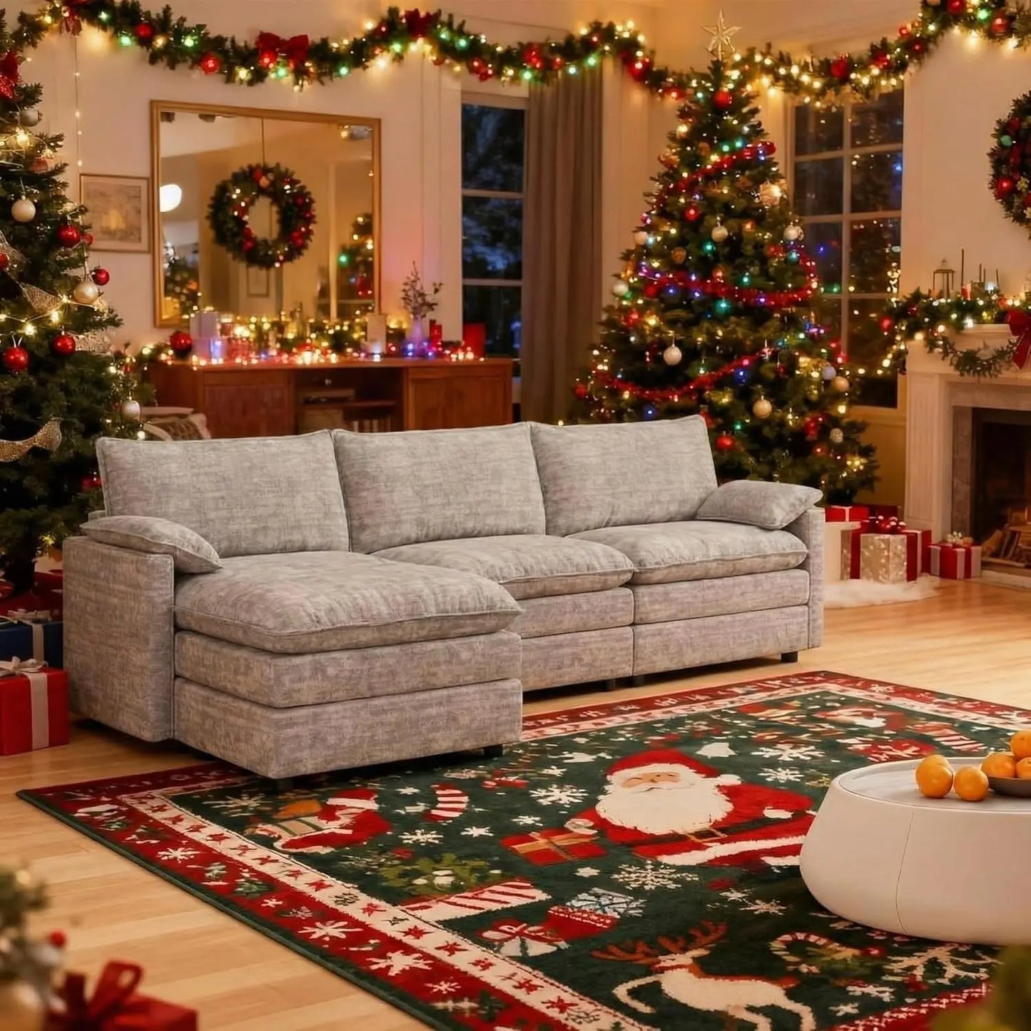 INDOOR 108" Modular Couch,Ottoman, Modern Comfy,Chenille L Shaped Sofa Deep Seat,, Customized