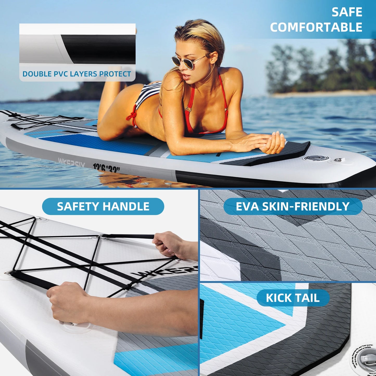 12'6 cruising paddle board touring SUP Inflatable, 32" width and big capacity suitable 2 persons
