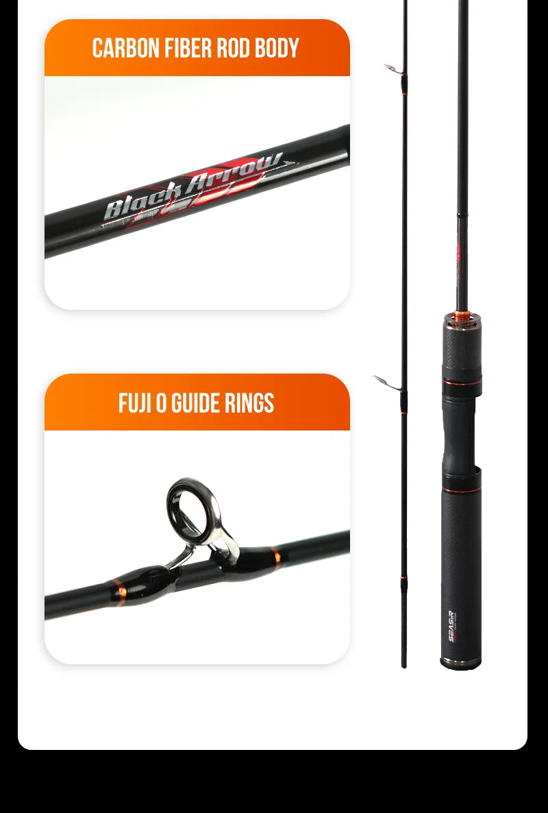 Black Arrow Spining Baitcasting Rod 4.92FT 0.8-10gUL Carbon Fiber FUJI O Guides BFS Two Sections
