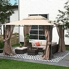 Patio Gazebo 10x12, Heavy Duty Soft Top Gazebos, Double Roofs, Anti-UV Privacy Curtains & Netting