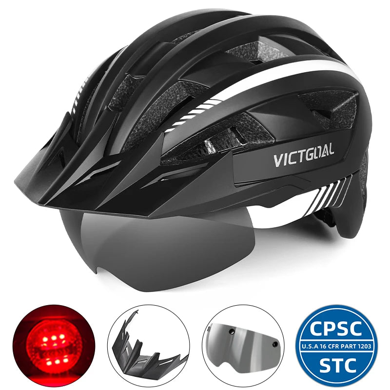 Safety Helmet,Men Women Visor Goggles LED Rear Light,Mountain,Bicycle Racing Cycling Helmets