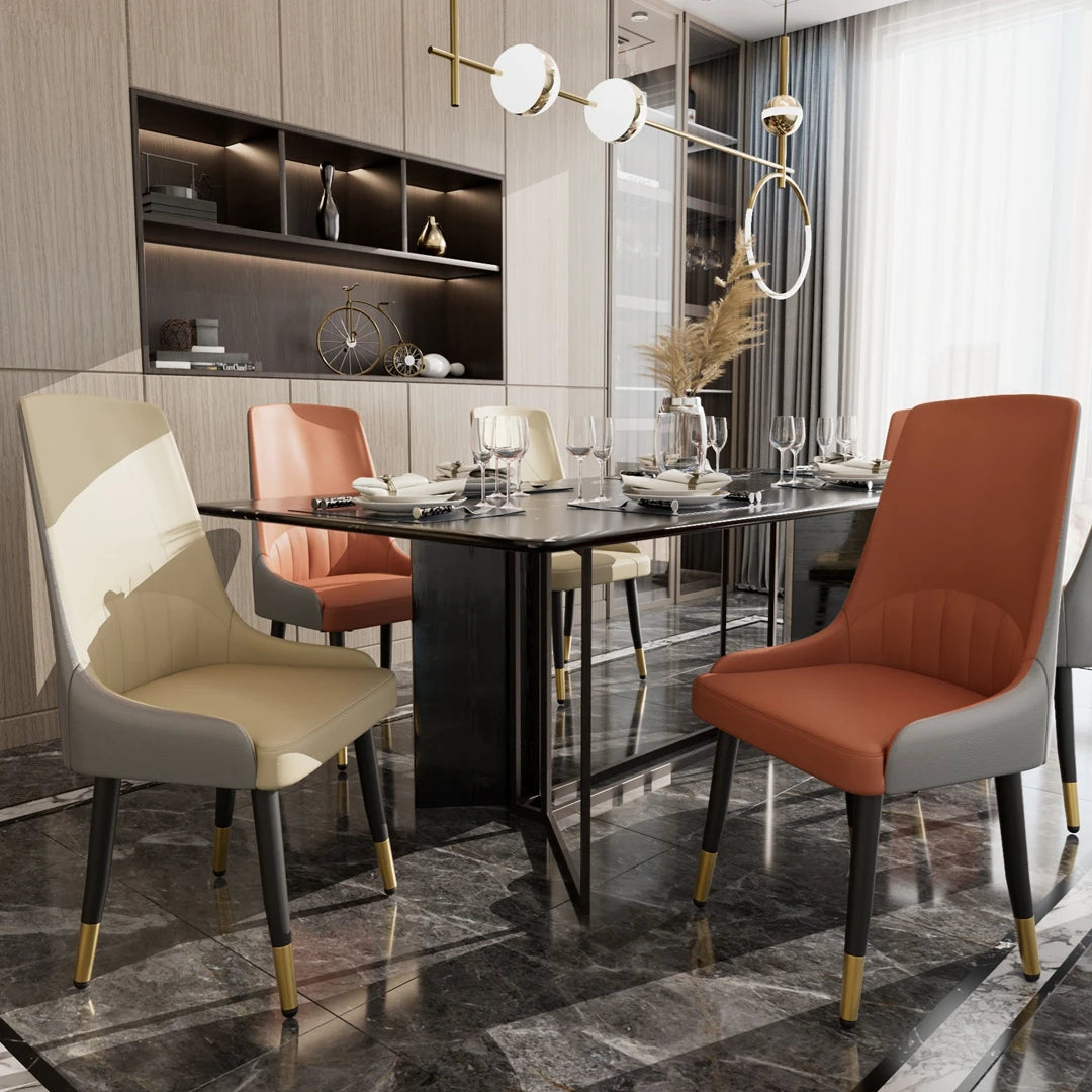 2-Piece Microfiber-Silicone Leather Dining Chairs, Modern Metal Legs Accent Chair for Living/Dining