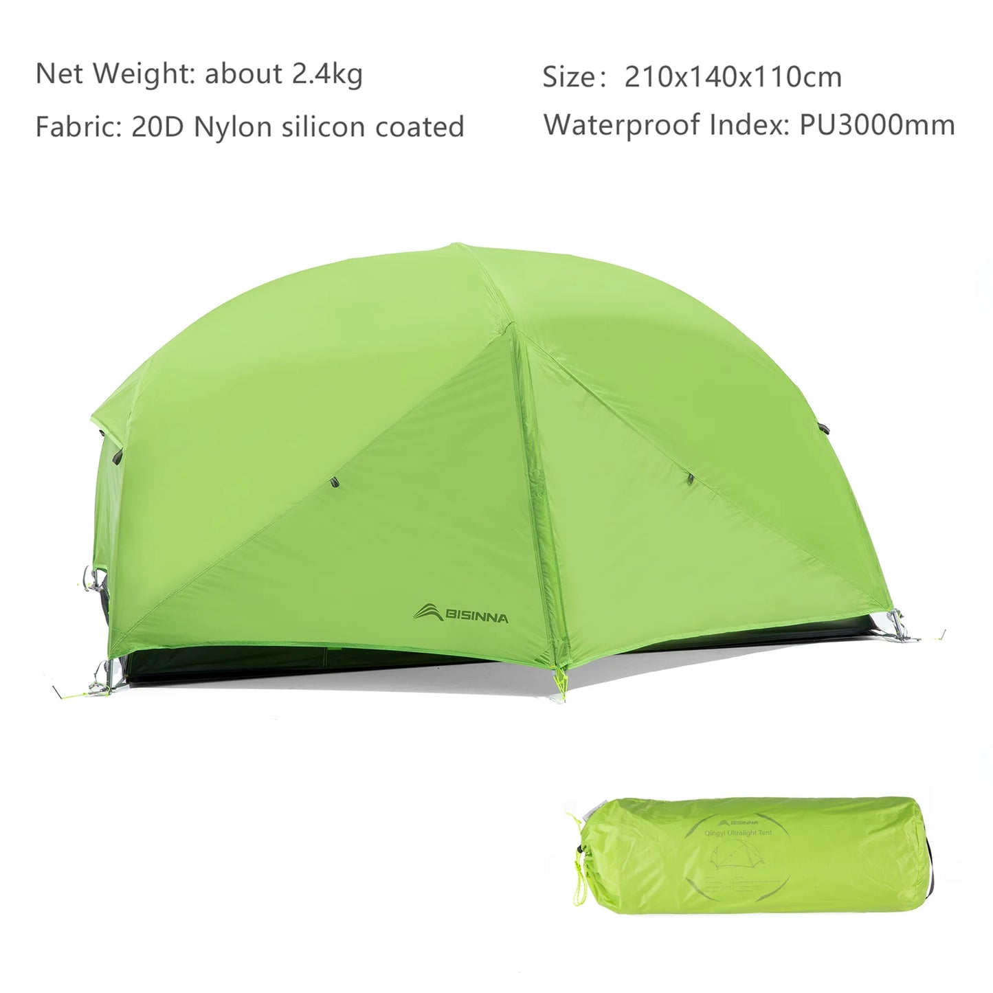 2 Person Ultralight Camping Tent 20D 380T Nylon Double Layer Waterproof Backpacking with free mat