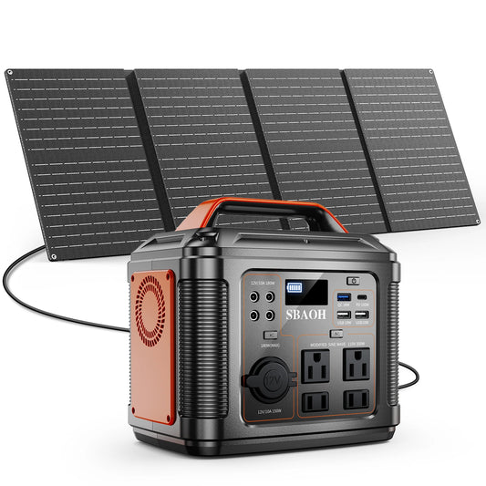 300W Power Station, 296Wh 80000mAh  Solar Generator,Lithium Battery Outages,Black(with Solar Panel)