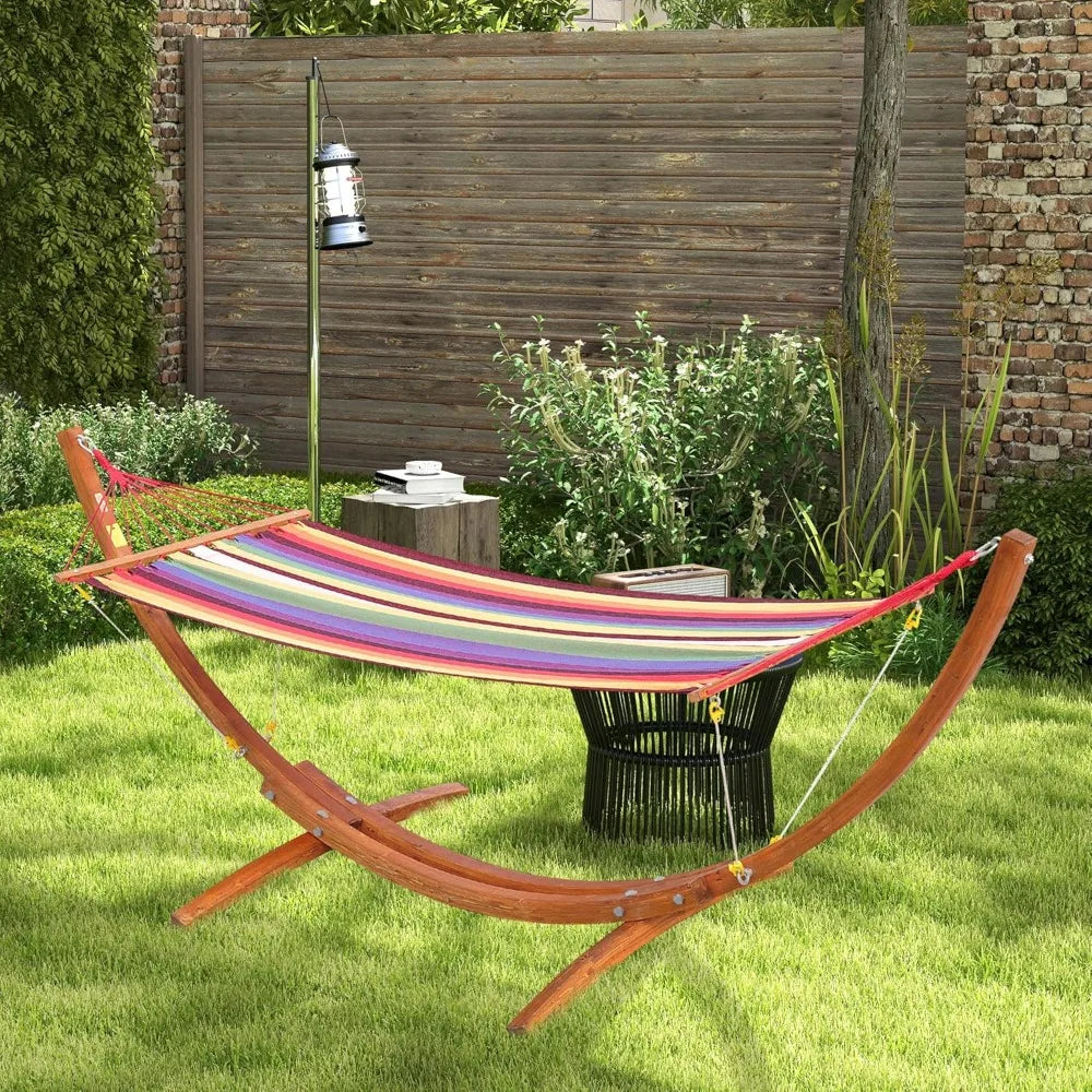 10' Wood Outdoor Hammock,w/ Stand Rainbow Bed, Heavy Duty Roman Arc Hammock for Single Person