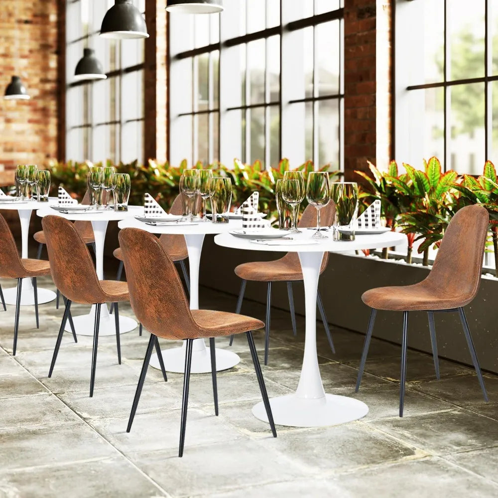 6 Dining Chairs, Fabric Suede,Kitchen Chairs Mid-Back with Metal Legs