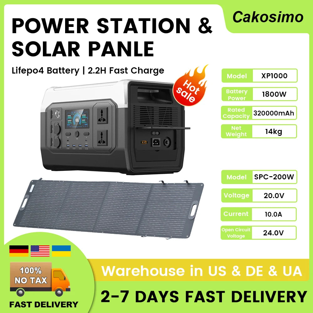 2600W 2048WH Portable Solar Generator 200W ETFE Solar Panel 1000W 500W LifePo4 Power Station