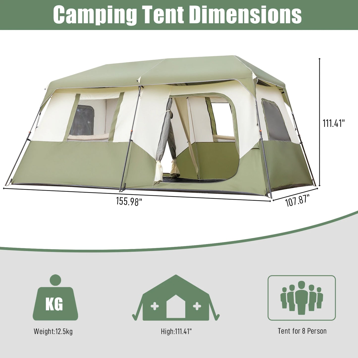 8 Person Tent Setup in 60 Seconds, Rainfly & Windproof, Carry Bag for Family Camping & Hiking