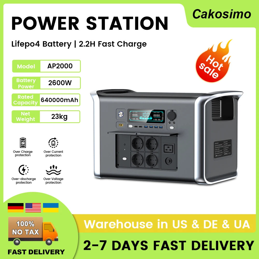 2600W 2048WH Portable Solar Generator 200W ETFE Solar Panel 1000W 500W LifePo4 Power Station