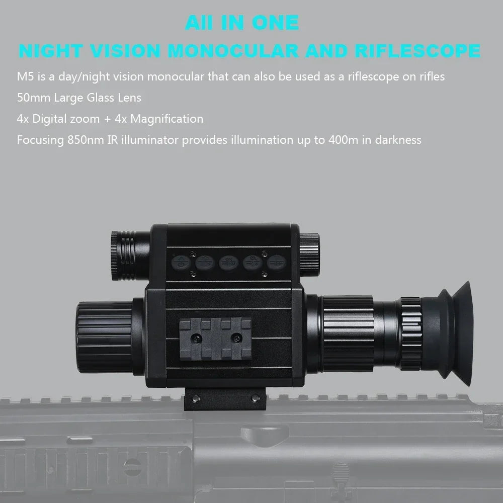 M5 Digital Riflescope Night Vision Scope Sight Infrared Monocular 1080P Video All in 1 for Hunting