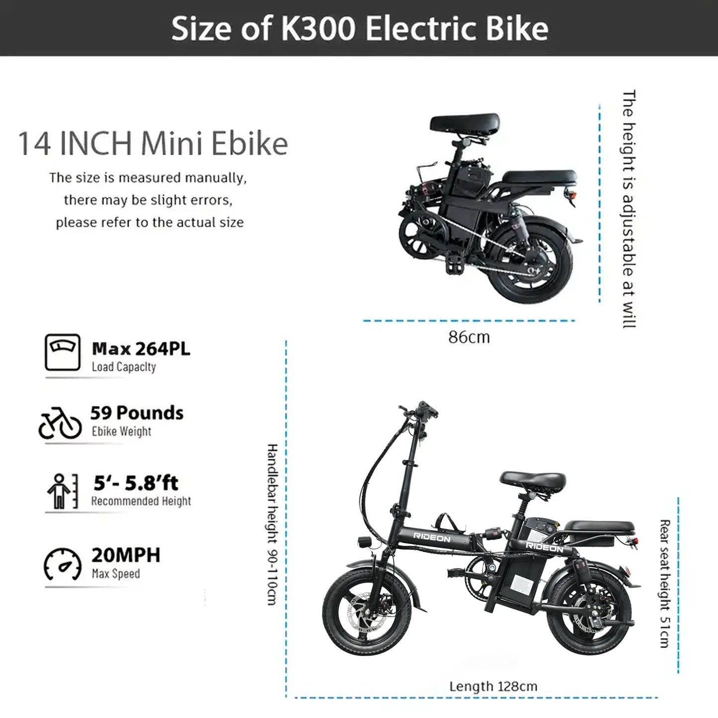 14 Inch Foldable Electric Bicycle 400W Motor 48V 30A0H Adult Mini City Commuting EBike