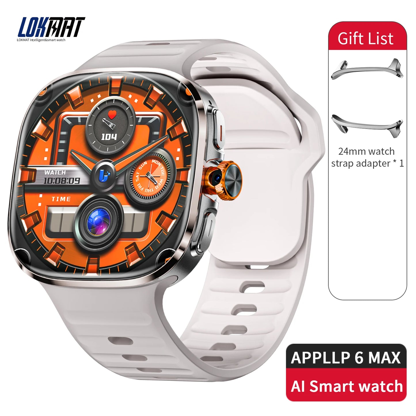 LOKMAT New APPLLP 6 MAX Android Smart Watch Phone Amoled Touch Screen Rotating Camera AI Chatgpt
