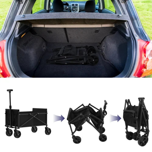 Black Small Handcart Folding Cart Collapsible Utility Wagon Portable Picnic Beach