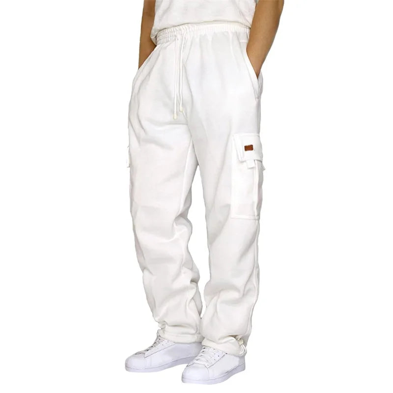 Men’s Loose Cargo Pants Casual Drawstring Elastic Waist Wide Leg Athletic Trousers