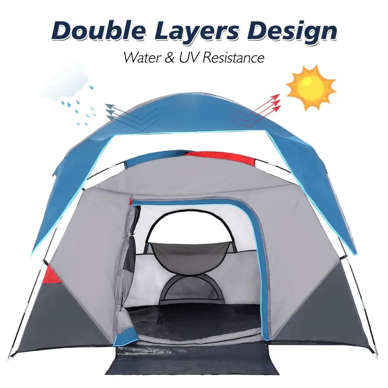 Camping Tent Easy Set up 4 Person to 6 Person Sunshade For Hiking Backpacking Traveling Shelter
