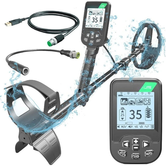 Lite Metal Detector with 9.5” Waterproof DD Search Coil, Vibration Detecting Underwater, All Metals