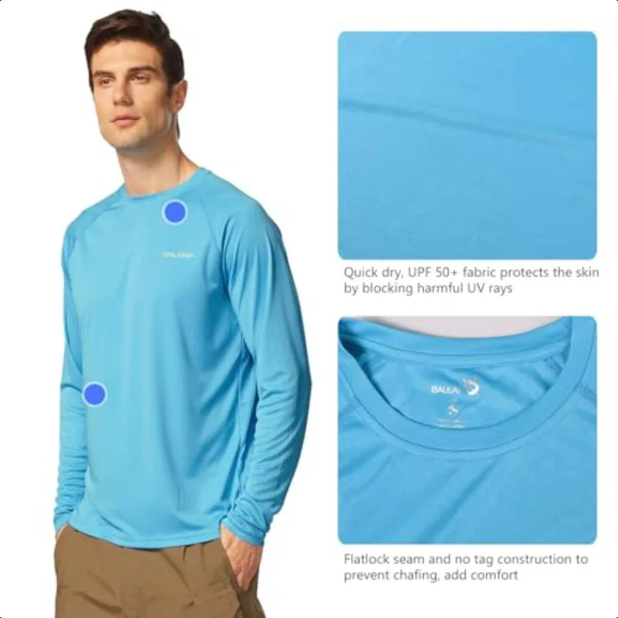 Men's Sun Protection Shirts UV SPF UPF 50+ Long Sleeve Rash Guard Fishing Running Quick Dry Light