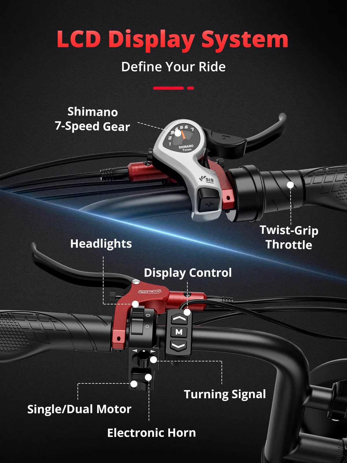 S8 Adults 20" Electric Bike For Men 2000W Dual Motor, 48V 25AH Battery Mountain Moped Ebikes