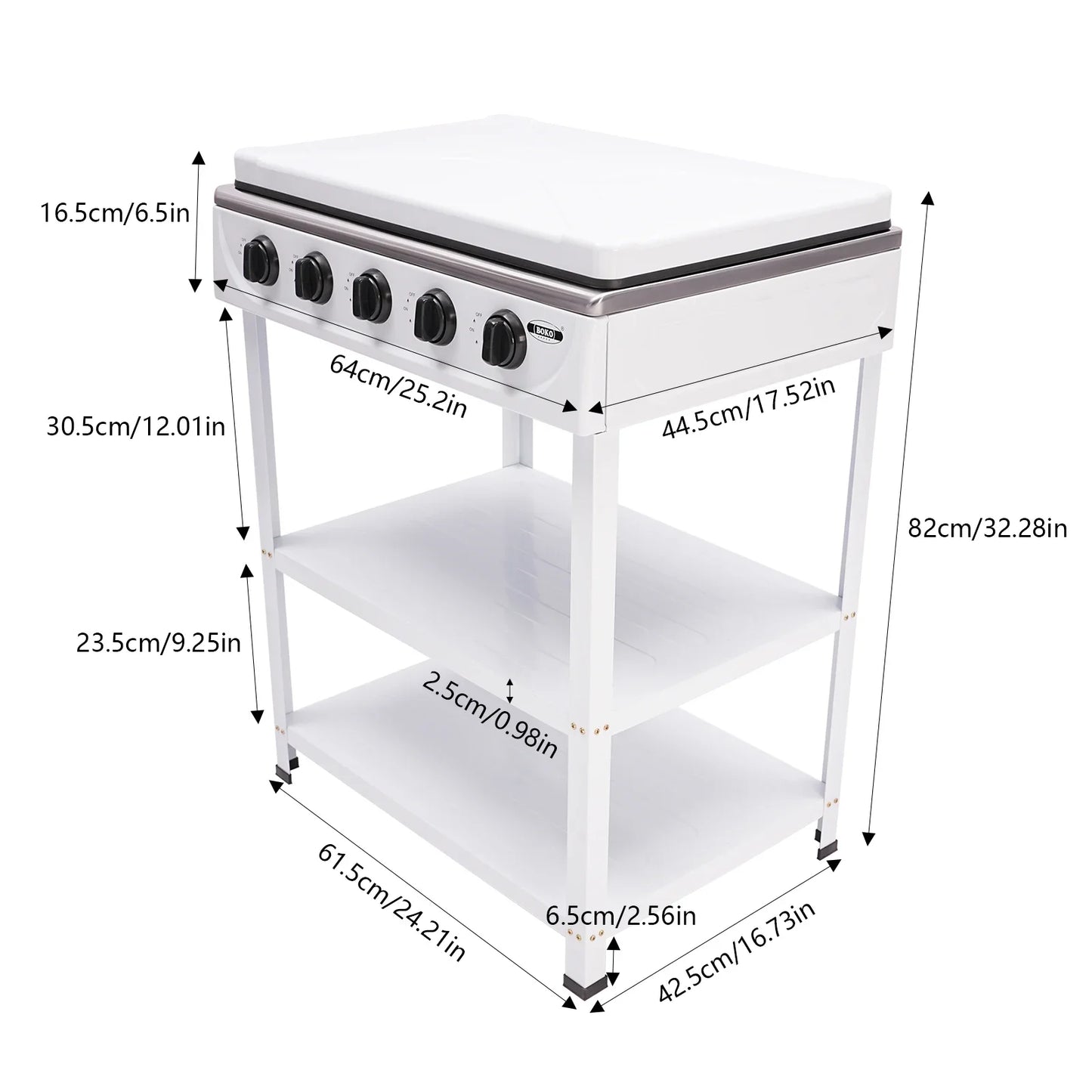 5-Burner Gas Stove: 2.5KW Power Efficient 5 Knobs Durable Independent Control, Heat Energy-Saving