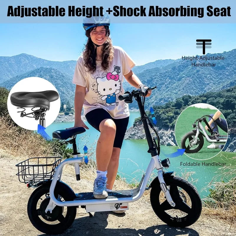 Peak 500W/800W/1200W E-Scooter,30Miles Long Range, 14" Tire, 20MPH Top Speed, Adjustable E-Scooter