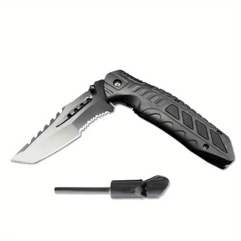 Tactical Folding Knife, Serrated Blade, Glass Breaker & Bottle Opener, EDC Outdoor Survival Camping