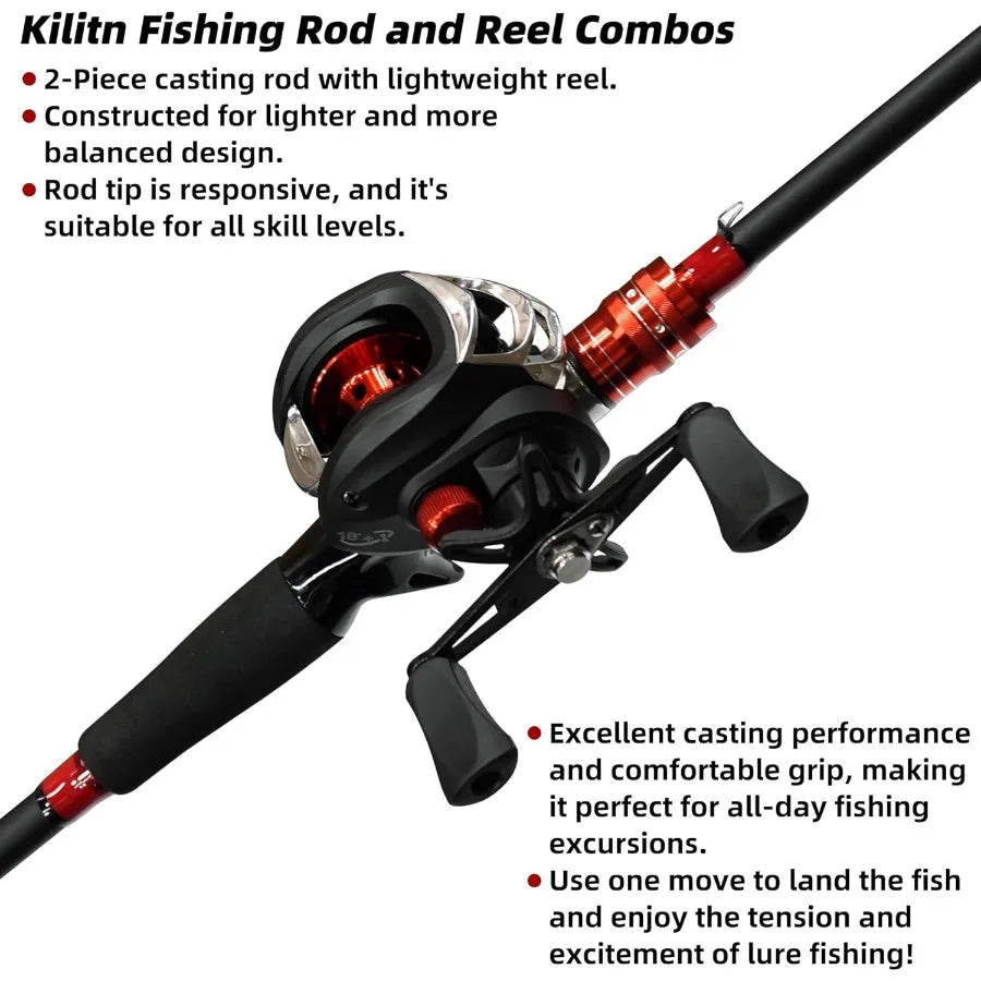 Kilitn Fishing Rod/Reel Combo Baitcasting Fresh/Saltwater 6 Foot 7 Foot 2Piece Design durable