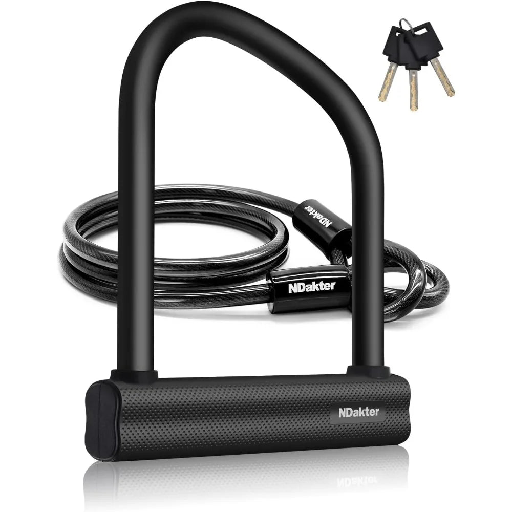 Bike Locks Heavy Duty Anti Theft, U Lock, Ebike, 18mm Shackle, 6FT Steel Security Cable, 3 Keys