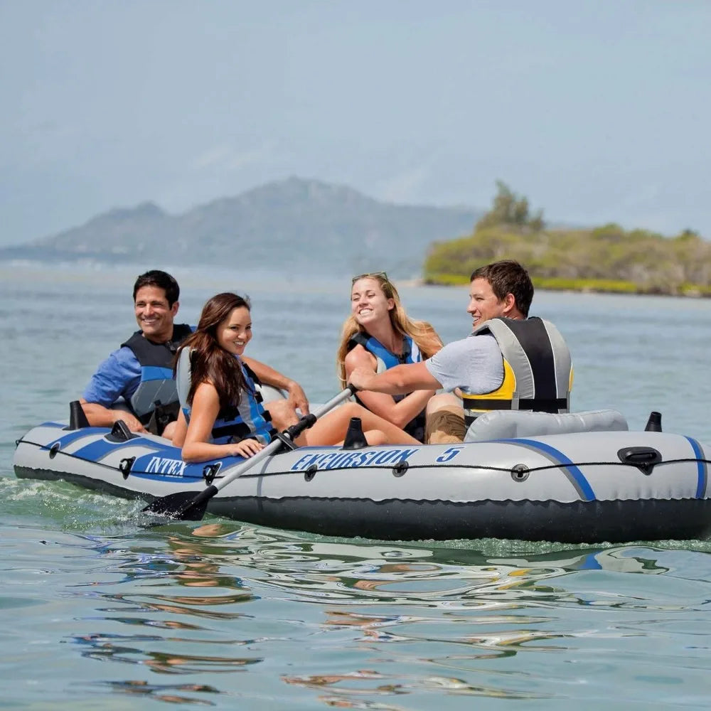 5 Person Inflatable Boat Set with 2 Aluminum Oars,Pump 12V Transom Mount Trolling Motor/Mount Kit