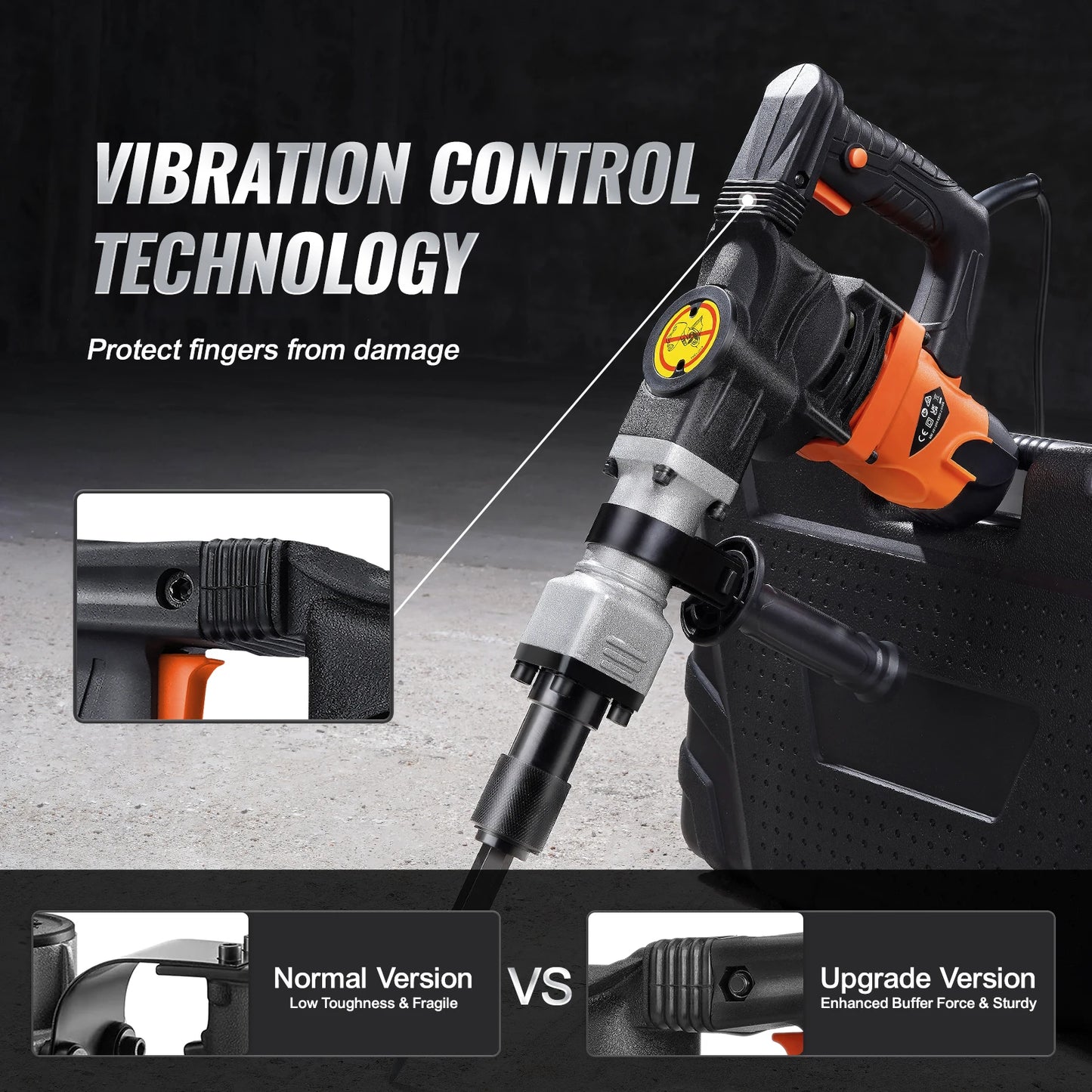 1400W Demolition Electric Jackhammer Heavy Duty 2900 BPM Concrete Breaker 2pcs Chisels Bits Chipping