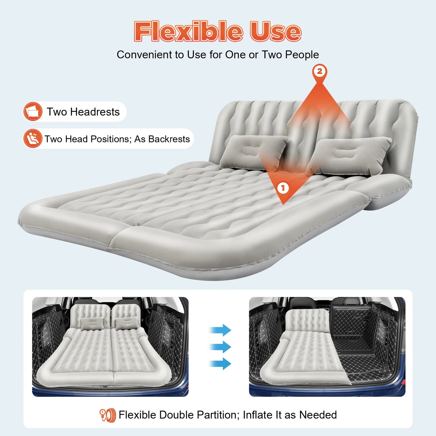 SUV Air Mattress w/ Air Pump, for Trunk, Camping Bed Cushion Travel Back Seat Sleeping Bed
