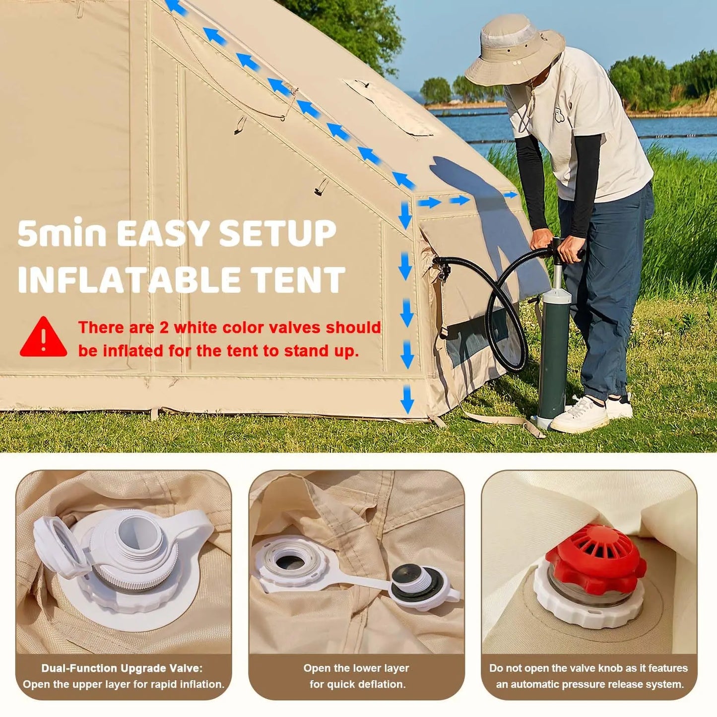 4-6 people Inflatable Camping Tent, Easy Setup Blow up Tent, Air Tent with Hand Pump for outdoor