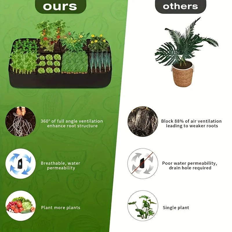 Garden Bed, 128 Gallon 8 Grids Plant Grow Bags, 3x6FT Breathable Planter Raised ,Vegetables Flowers