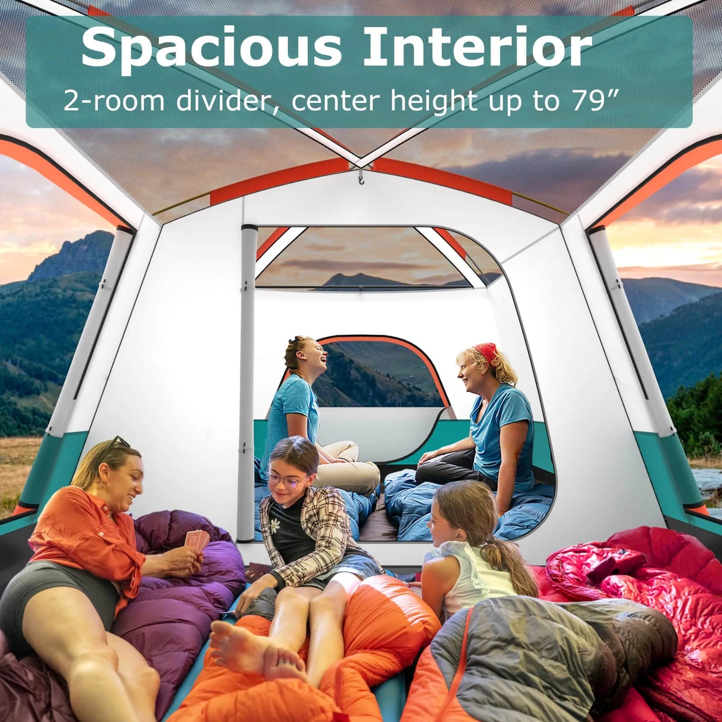 10-Person Camping Tent with Porch Large Family Cabin Tent with 2 Rooms 2 Doors