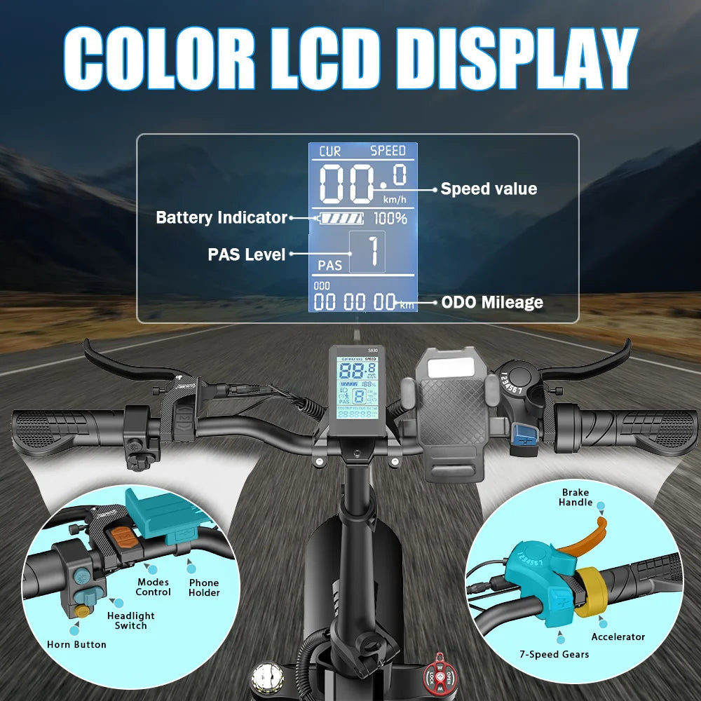 Electric Bike for Adults, Peak 1000W Foldable,35mph, Rng/35-50 Miles 48V 20AH Mountain Folding 20‘’