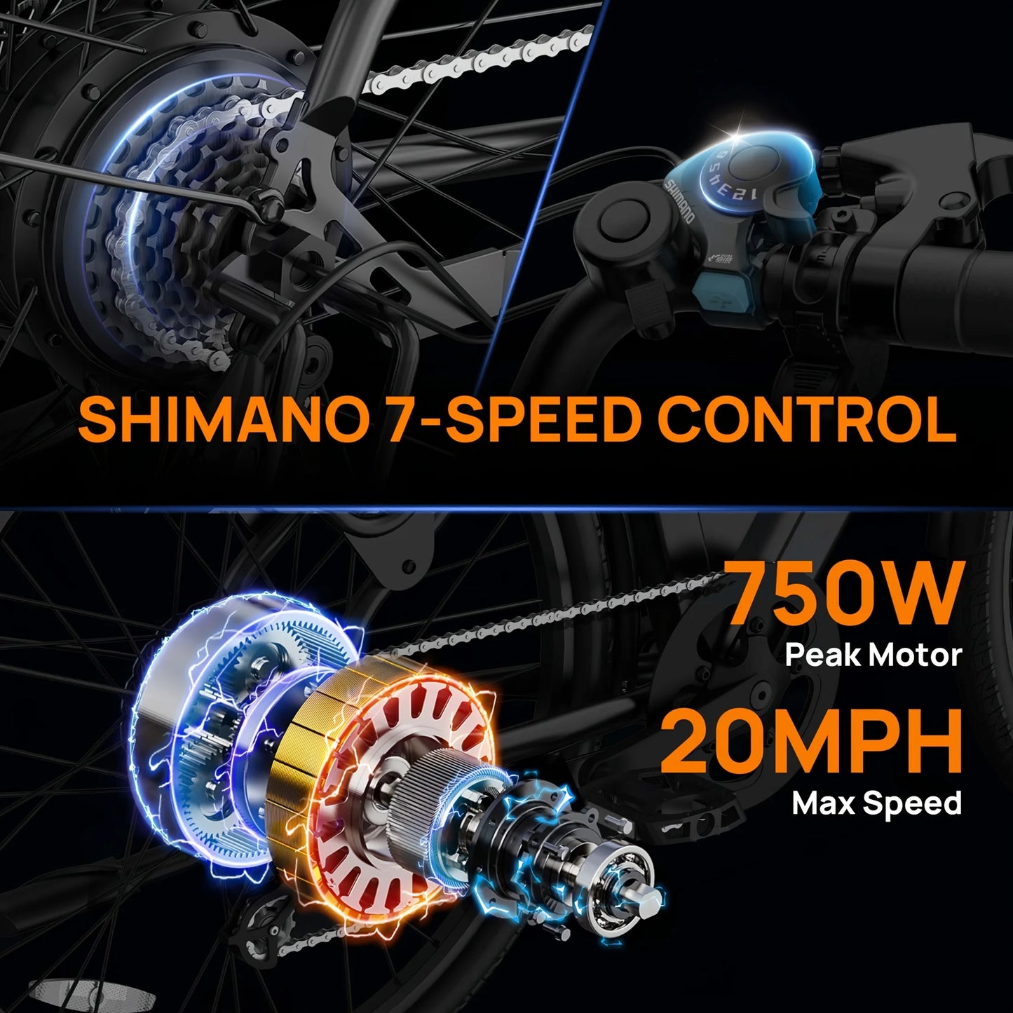 750W E-Bike Commuter 26x2" Tires 48V 10.4Ah Remove LCD Display 20MPH Speed 7-Speeds Hyd, Disc Brakes