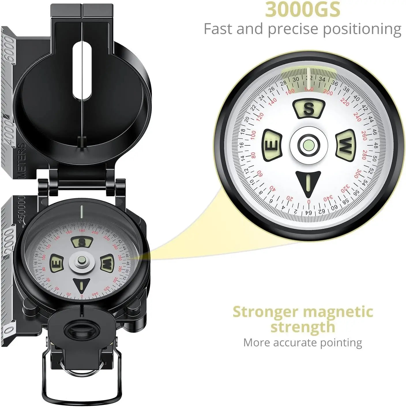 Anbte Compass, 3000 Gauss, Military, Waterproof, Handheld,Camping, Hiking, Survival (128 chars)
