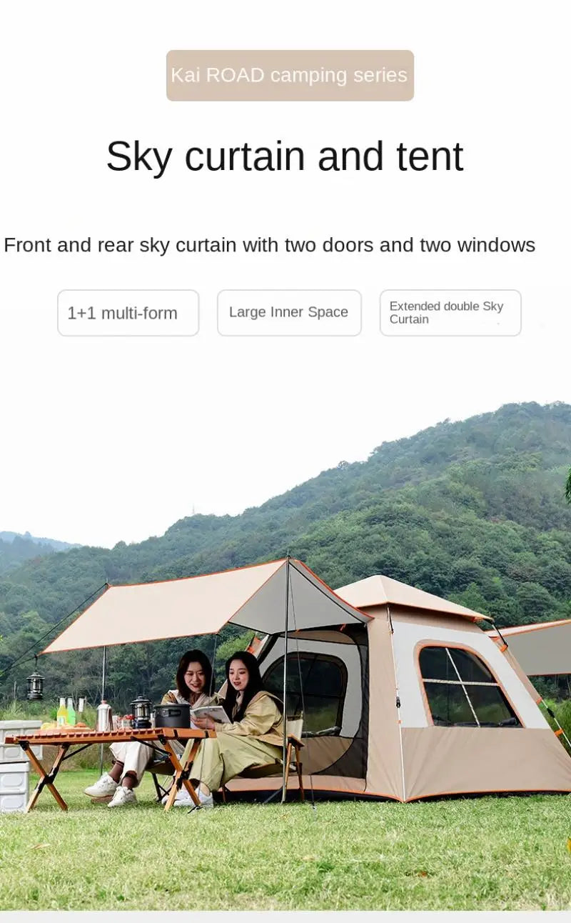 Portable Automatic Pole With Two Doors Two Windows With Canopy double-layer Waterproof Anti-UV Shade