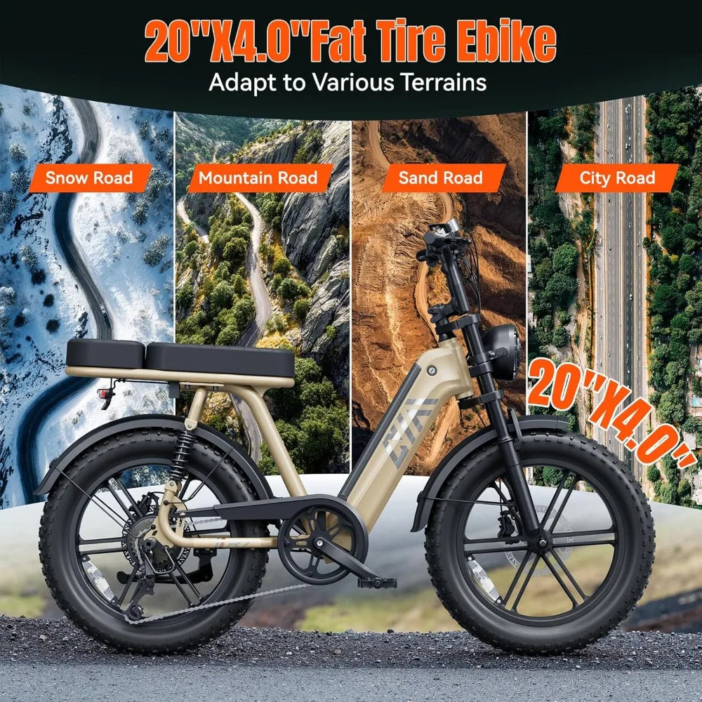 E- Bike, Adults 1500W Peak 20" Fat Tire All-Terrain, 60 Miles 28MPH E-Dirt Bike, Road Sand Mountain