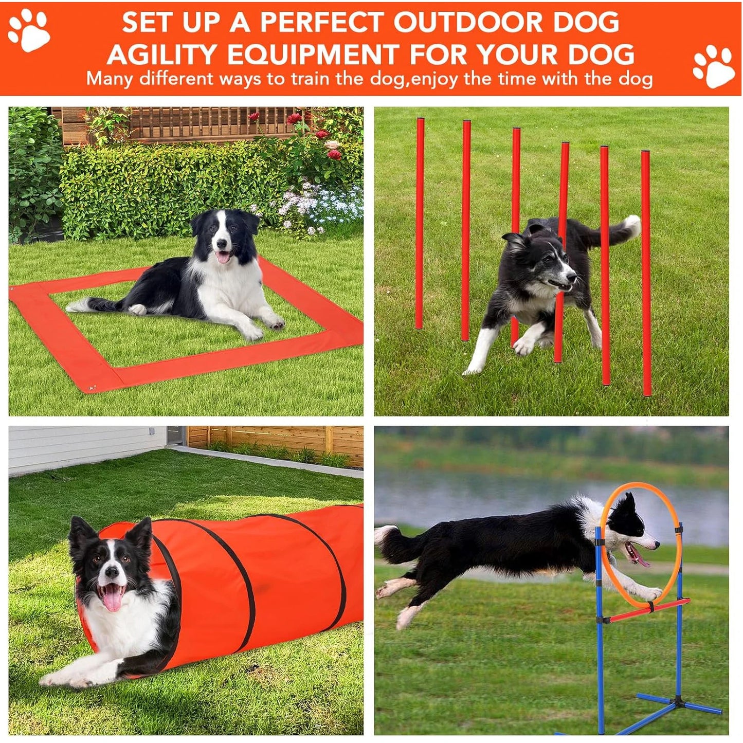87 Pcs Dog Agile Training Equip, Obstacle Course Kit 70" Tunnel Tire Jump Hurdle Jump Weave Poles