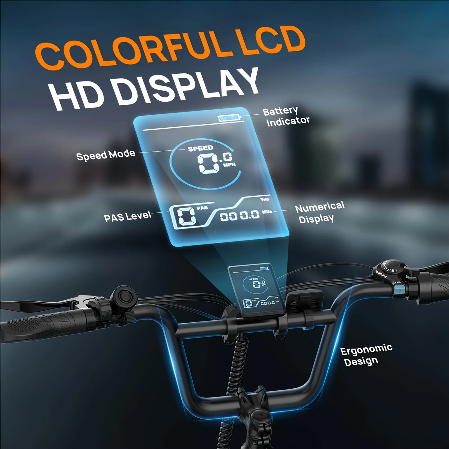 745W 20x3" Fat Tire Electric Bike 48V 13Ah Removable Battery 20MPH 7-Speed Gears Dual Disc Brakes