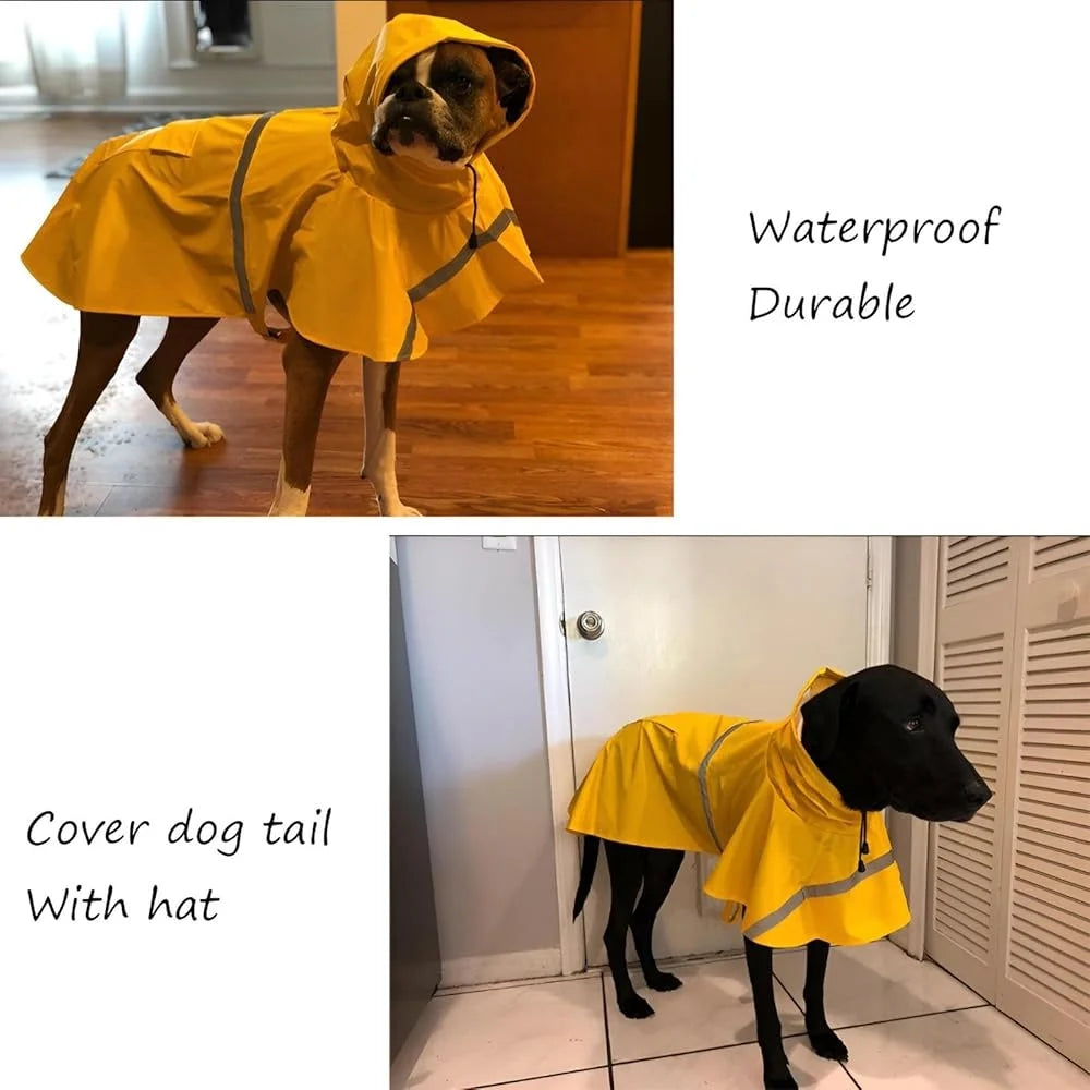 Large Dog Raincoat Waterproof Adjustable Lightweight Pet Poncho Hoodies Reflective Strip Rain Jacket