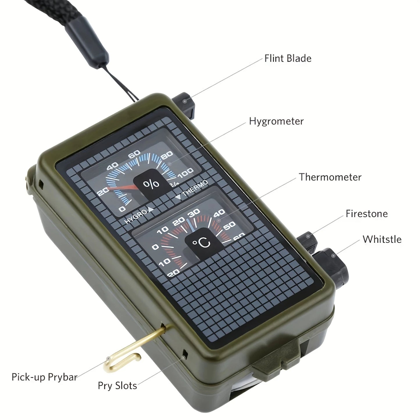 10-in-1 Tactical Survival Tool With Compass, Whistle, And Light - Essential Camping, Hiking safety,