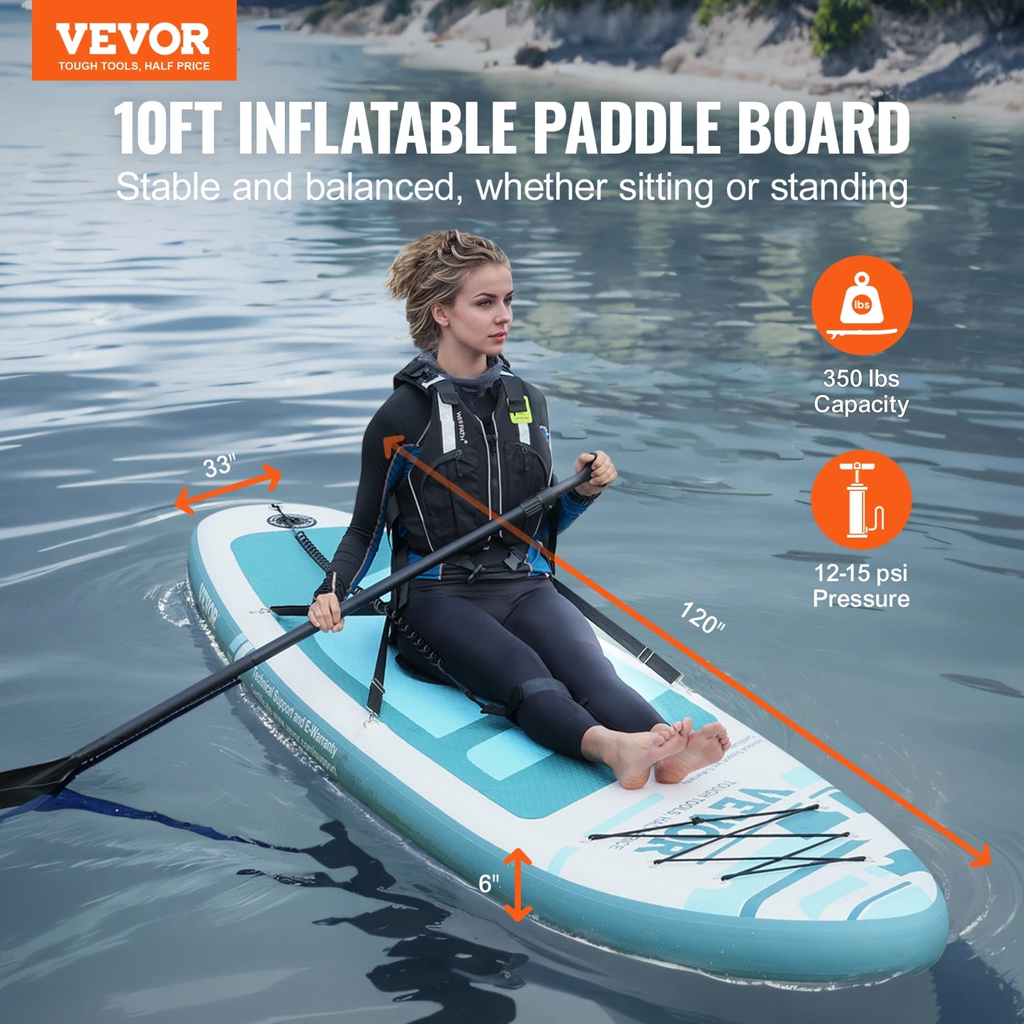 Inflatable Stand Up Paddle Board 10' x 33" x 6" /10.6' x 33" x 6" Wide SUP, Removable Kayak Seat