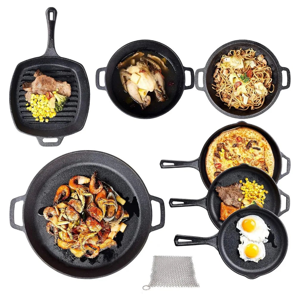 8 piece cast iron camping cookware - durable POTS covers, cooking -home or camping