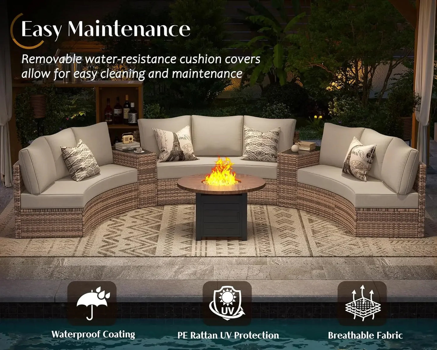 Patio Set,11 Piece Half-Moon Sectional Round Patio Furniture Set,Storage Wedge Table,for Backyard